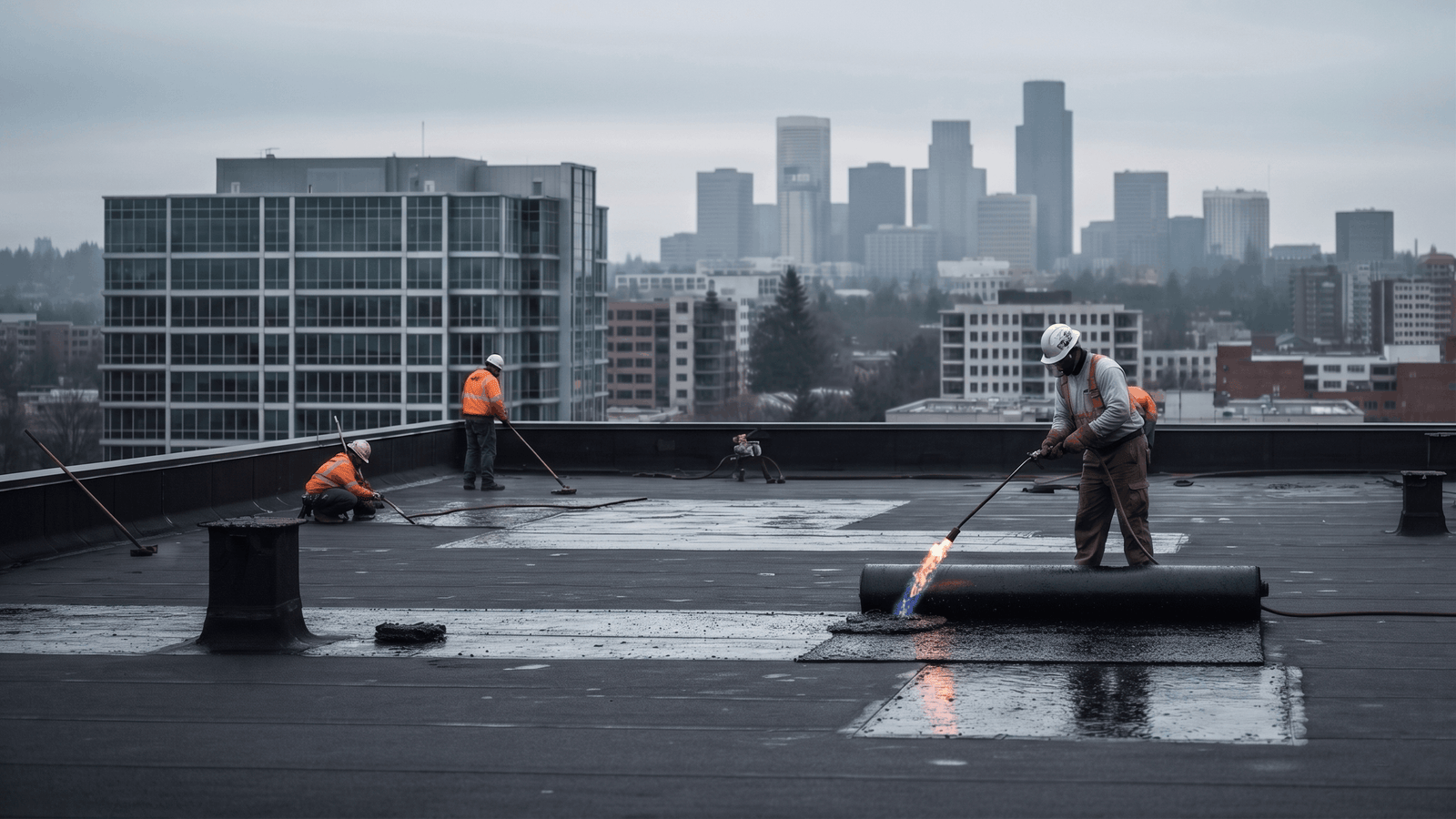 Commercial roofing Kent WA — licensed contractor on flat roof